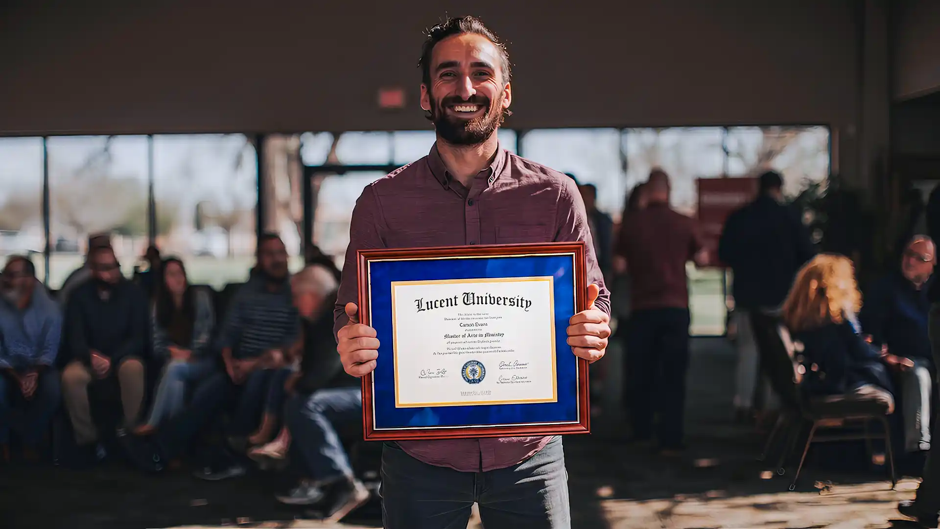 Enthusiastic online student engaged in the Associate in Ministry degree curriculum